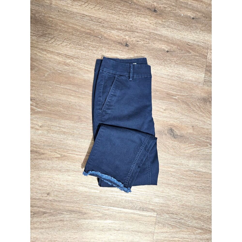 Loft Girlfriend Chino Cotton Pants Navy Blue Frayed Hem Cropped Size 4